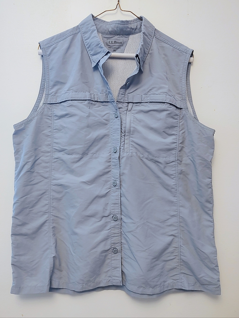 LL Bean Utility Vest Button Down Light Blue Women's XL Vented Outdoors Fishing
